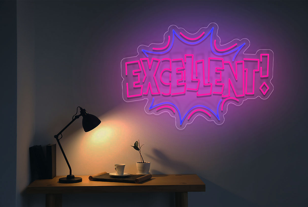 "Excellent!" with Border LED Neon Sign