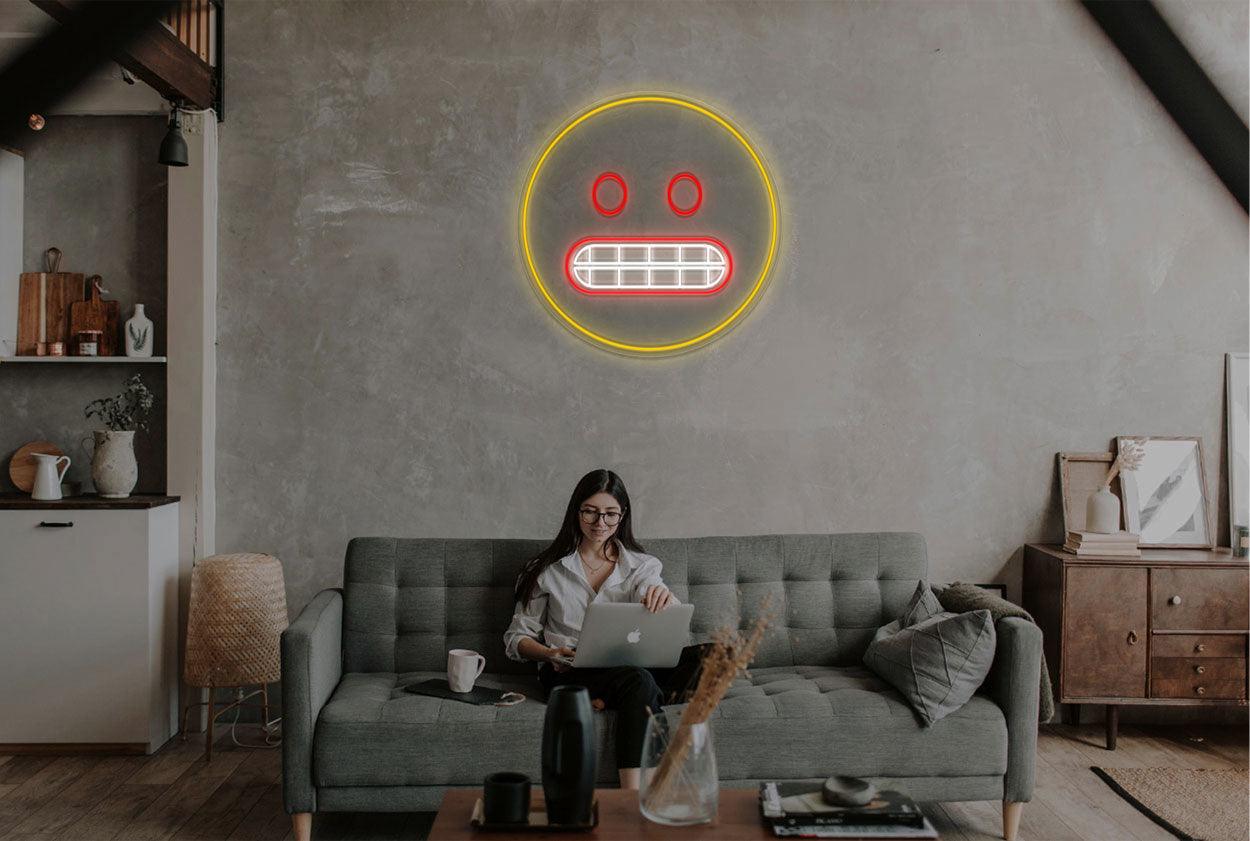 Grimacing Face Emoji LED Neon Sign