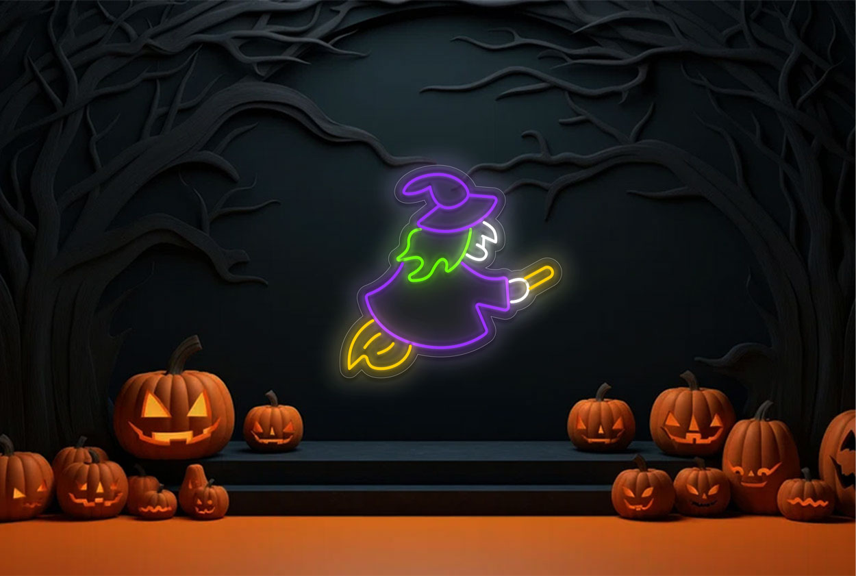 Flying Old Witch LED Neon Sign
