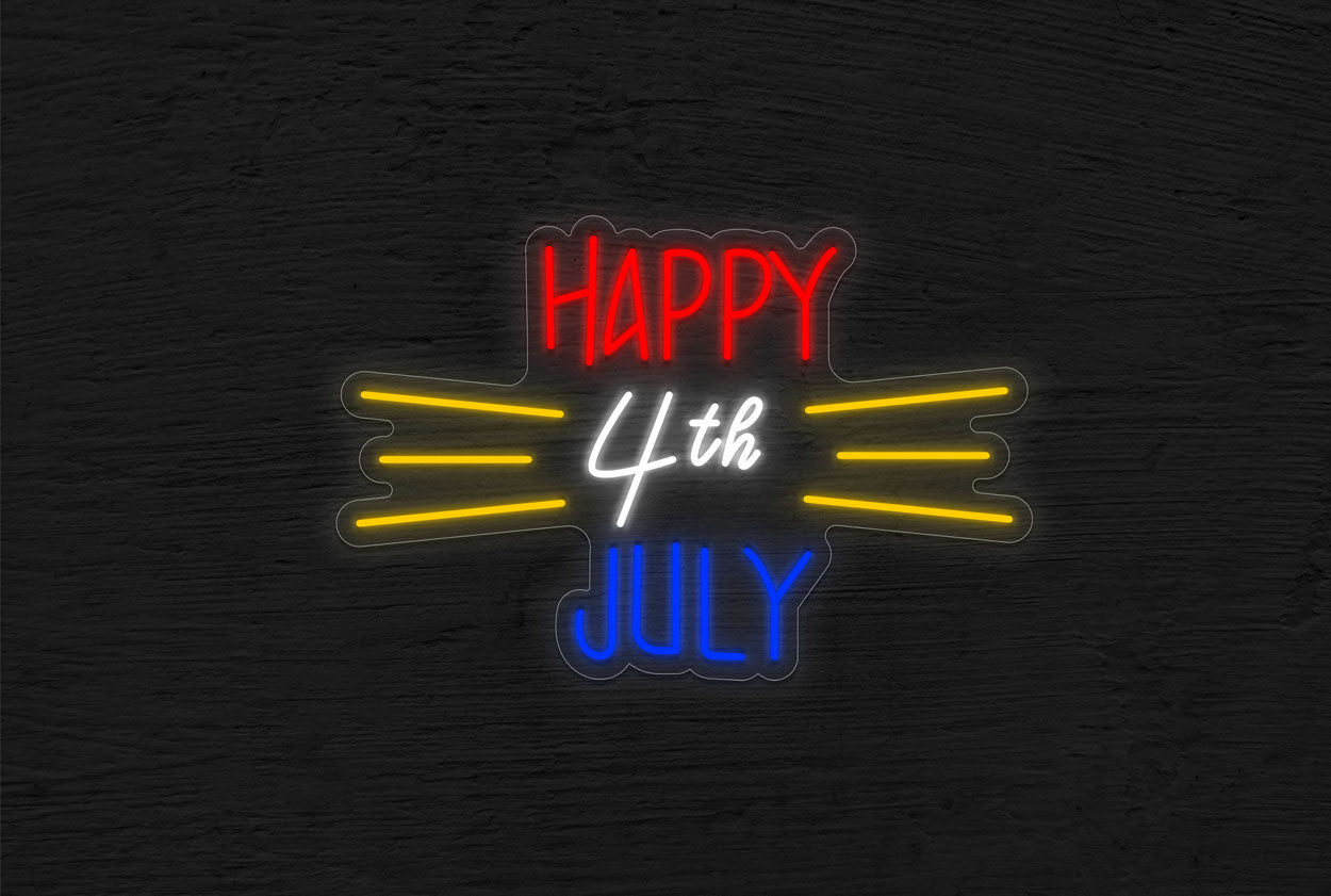 Happy 4th July with Lines LED Neon Sign