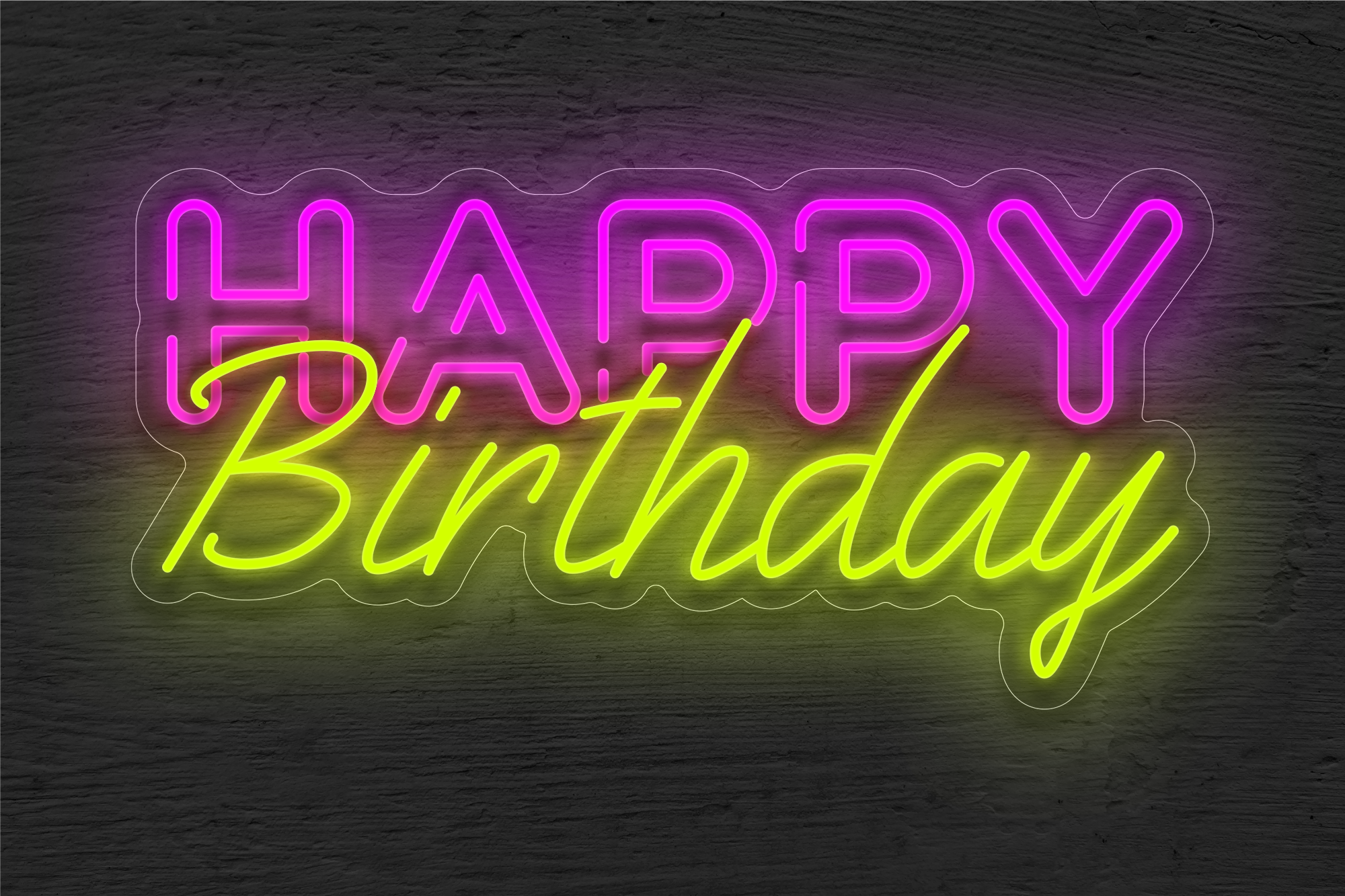 Outlined "Happy Birthday" LED Neon Sign