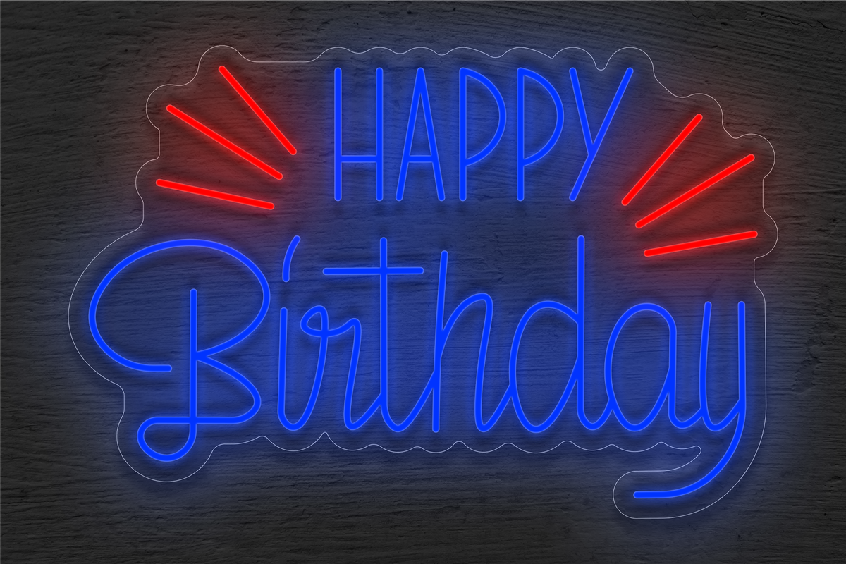 &quot;Happy Birthday&quot; with Lines LED Neon Sign