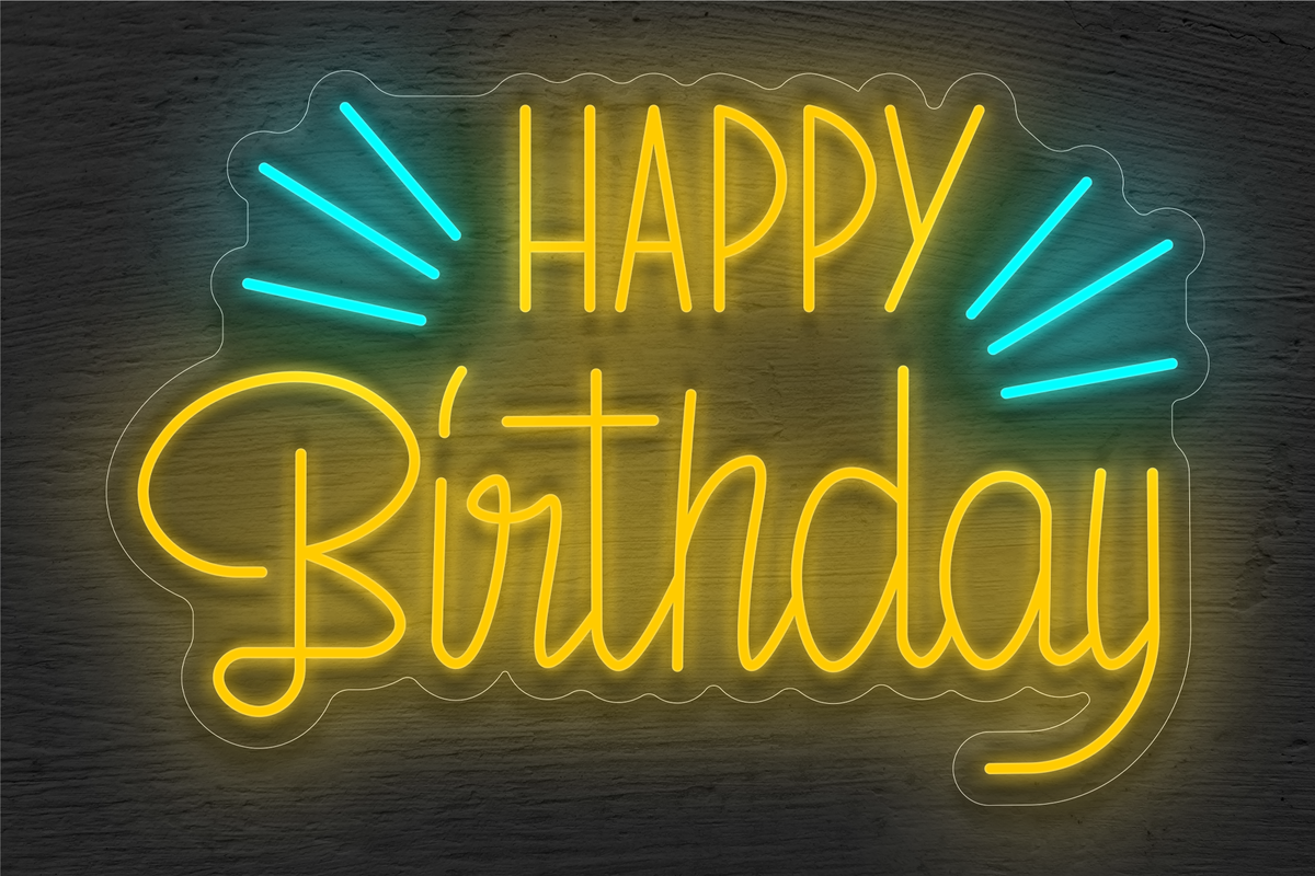 &quot;Happy Birthday&quot; with Lines LED Neon Sign