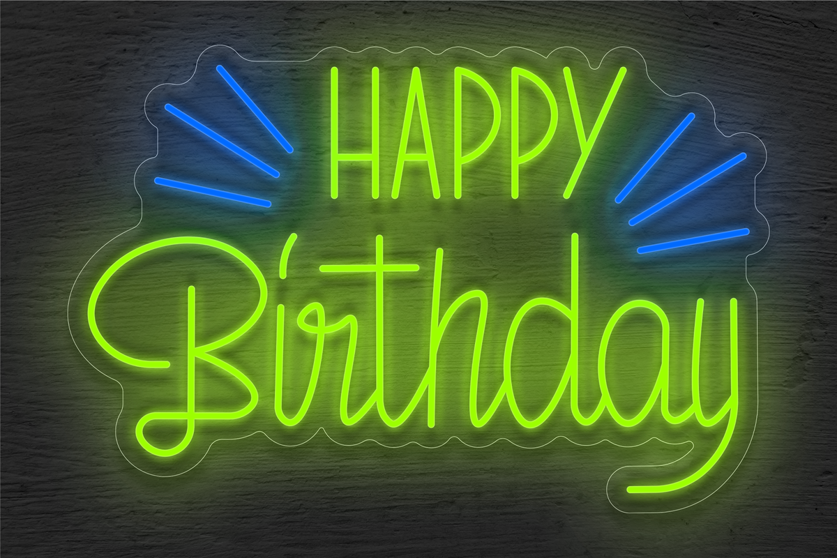 &quot;Happy Birthday&quot; with Lines LED Neon Sign