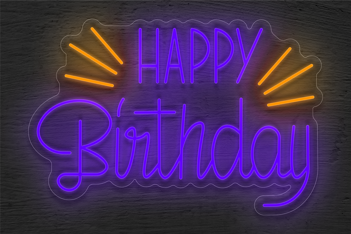 &quot;Happy Birthday&quot; with Lines LED Neon Sign