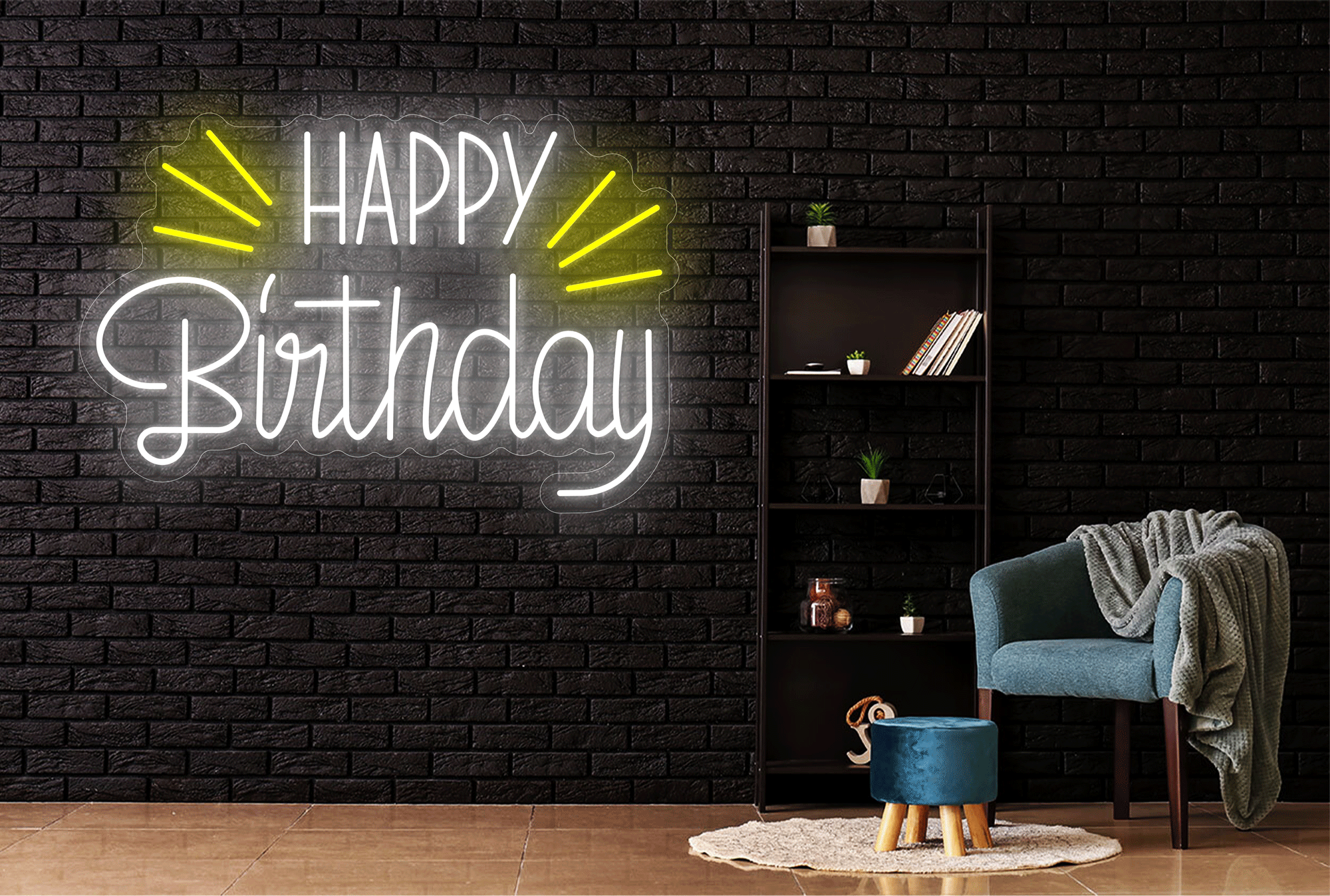 "Happy Birthday" with Lines LED Neon Sign