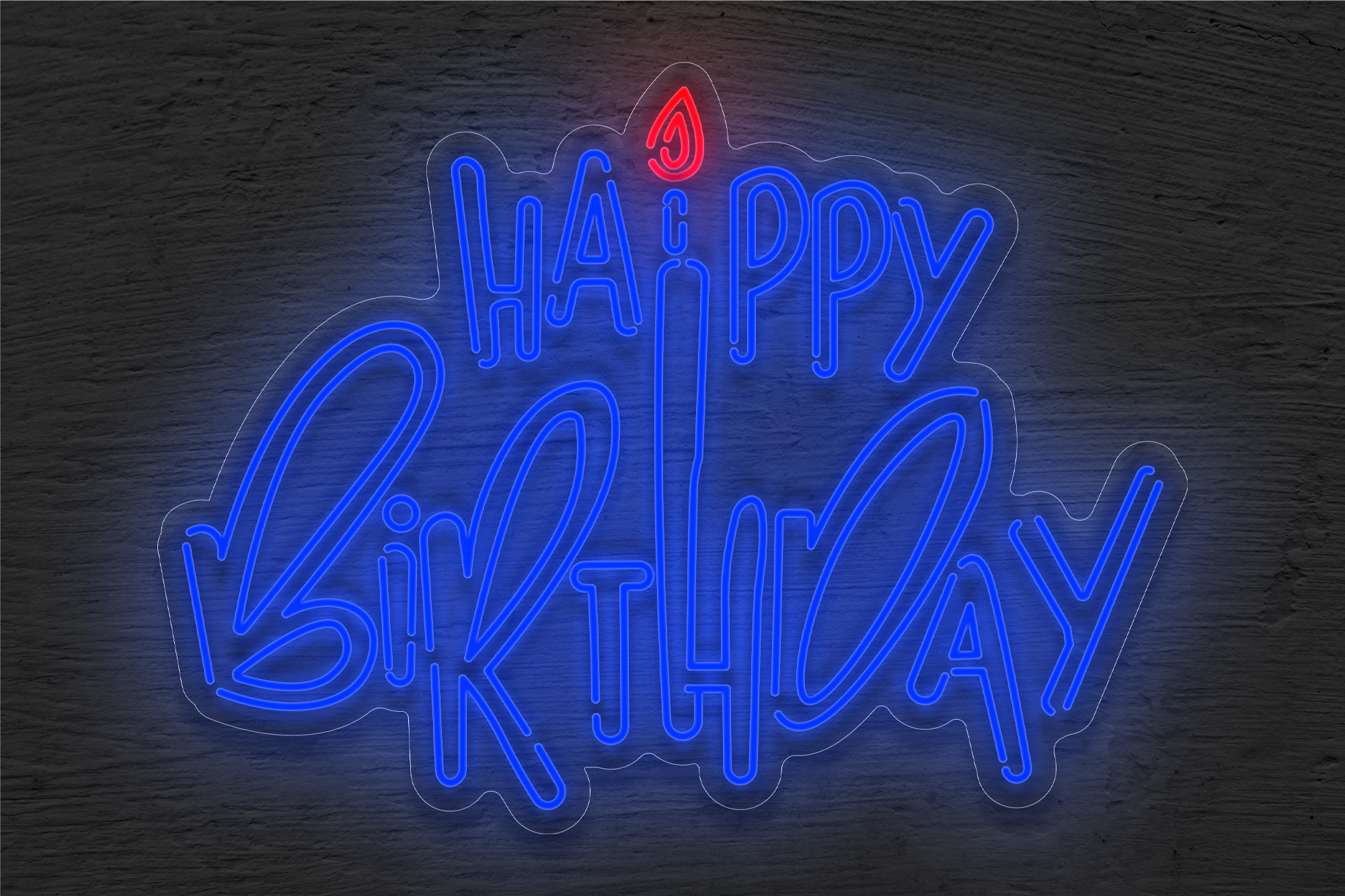 Outlined "Happy Birthday" with Small Fire LED Neon Sign