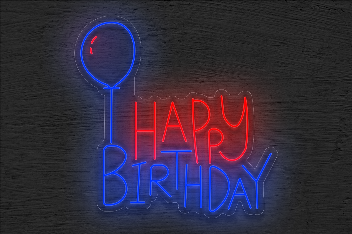 &quot;Happy Birthday&quot; with Balloon LED Neon Sign