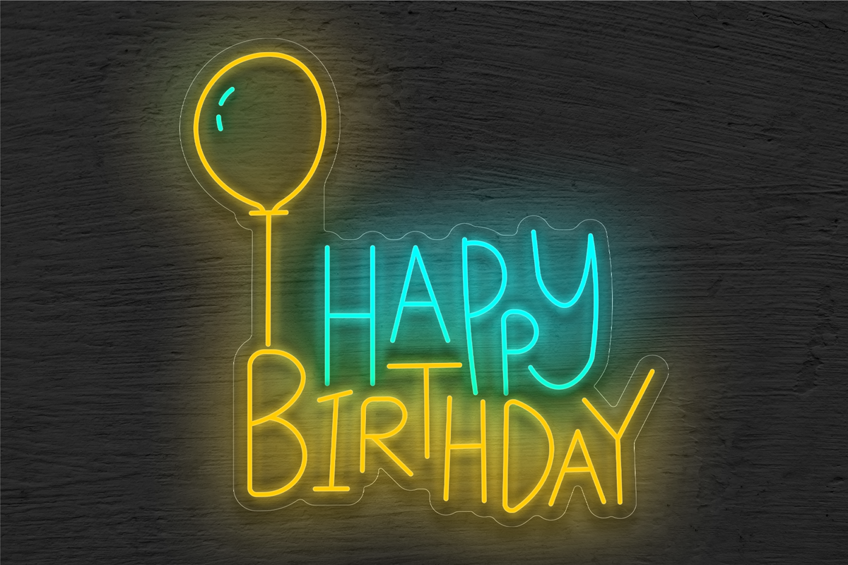 &quot;Happy Birthday&quot; with Balloon LED Neon Sign