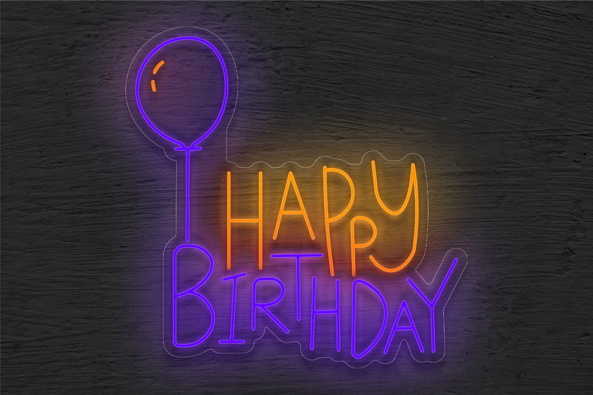 &quot;Happy Birthday&quot; with Balloon LED Neon Sign