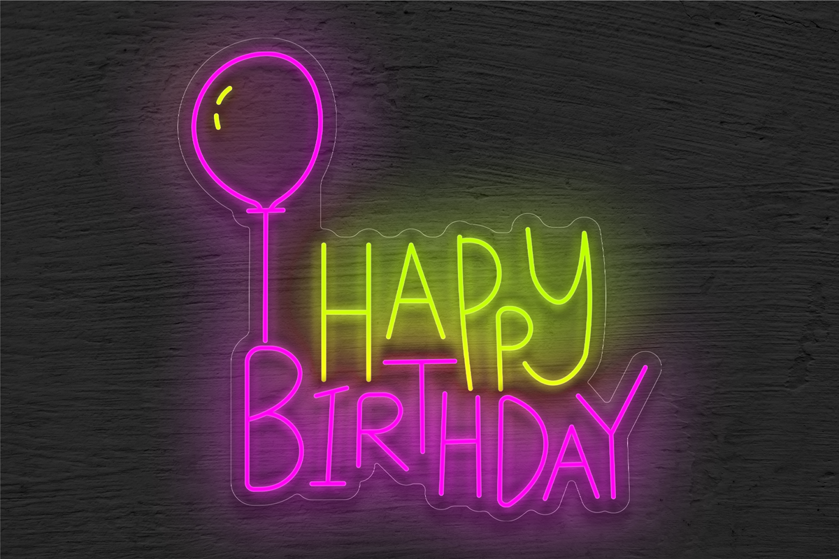 &quot;Happy Birthday&quot; with Balloon LED Neon Sign