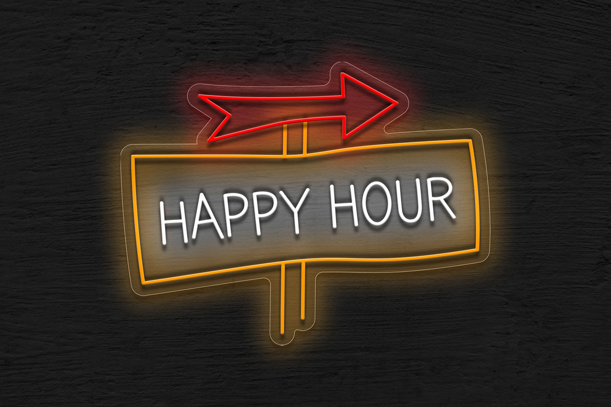 Happy Hour with Arrow LED Neon Sign