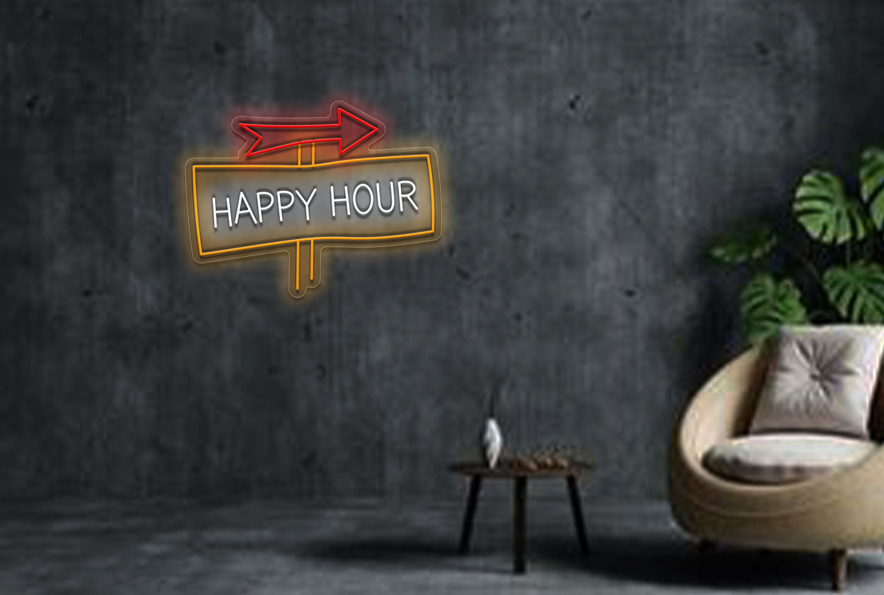 Happy Hour with Arrow LED Neon Sign