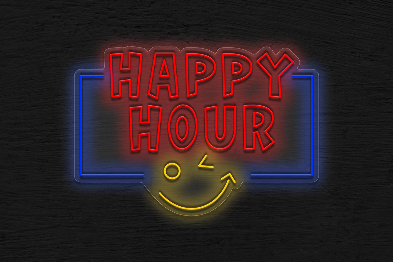 Happy Hour with Blinking Eye Emoji LED Neon Sign
