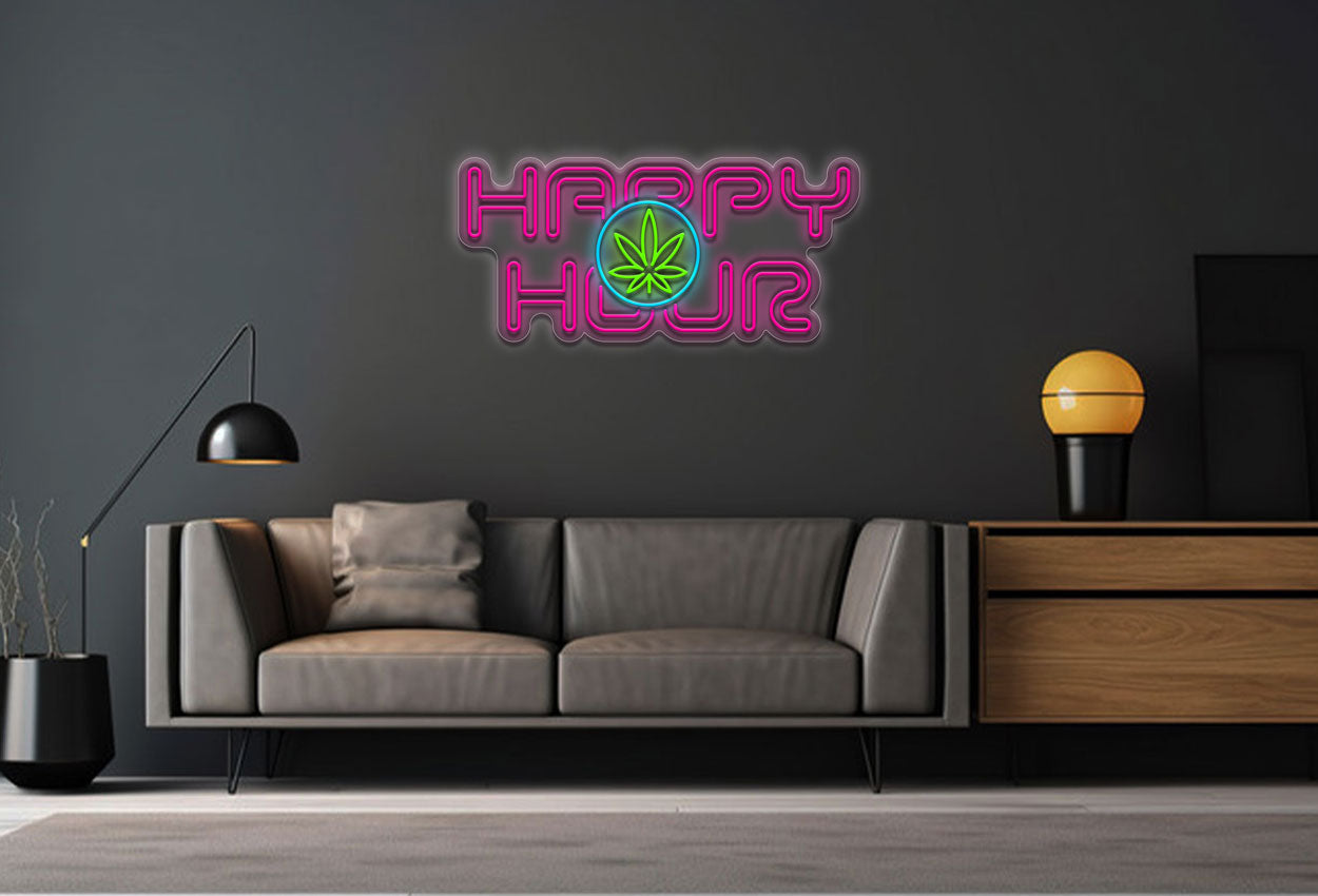 Happy Hour with Cannabis LED Neon Sign
