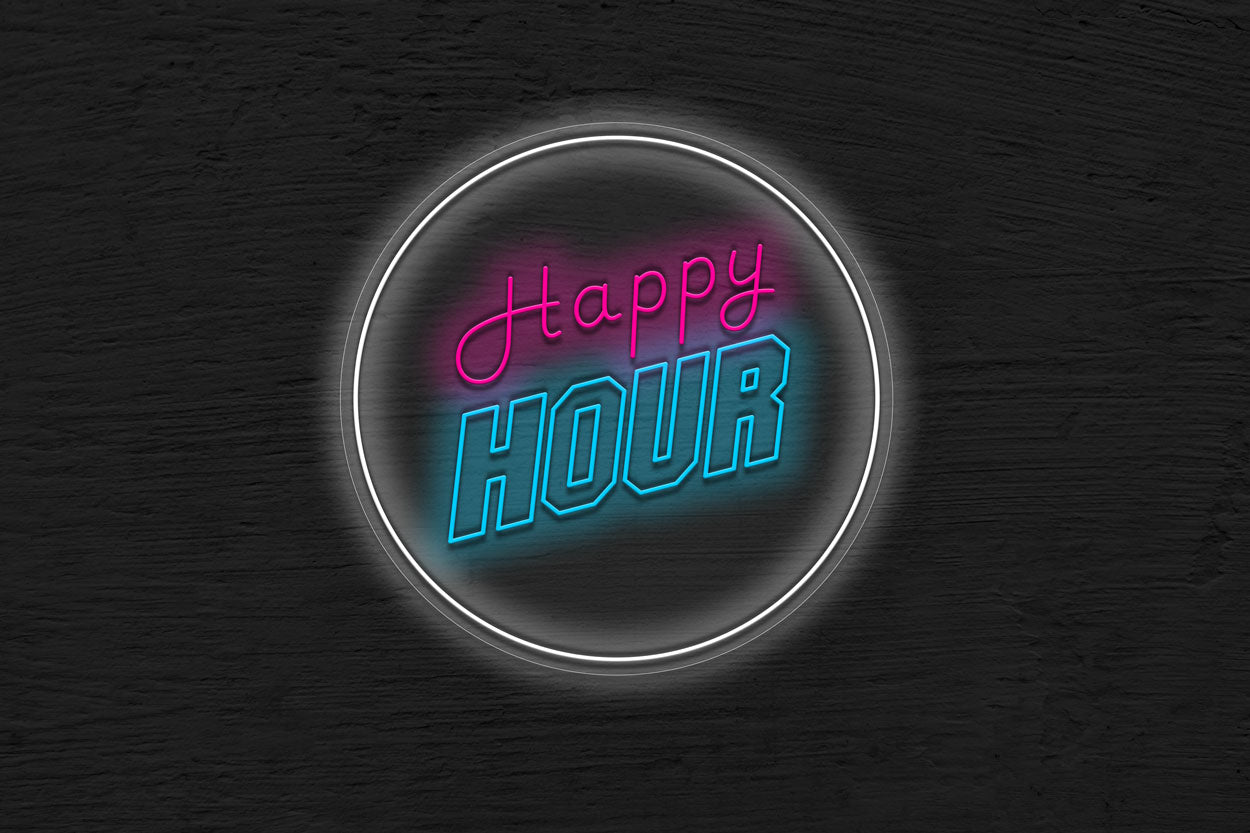 Happy Hour with Circle LED Neon Sign