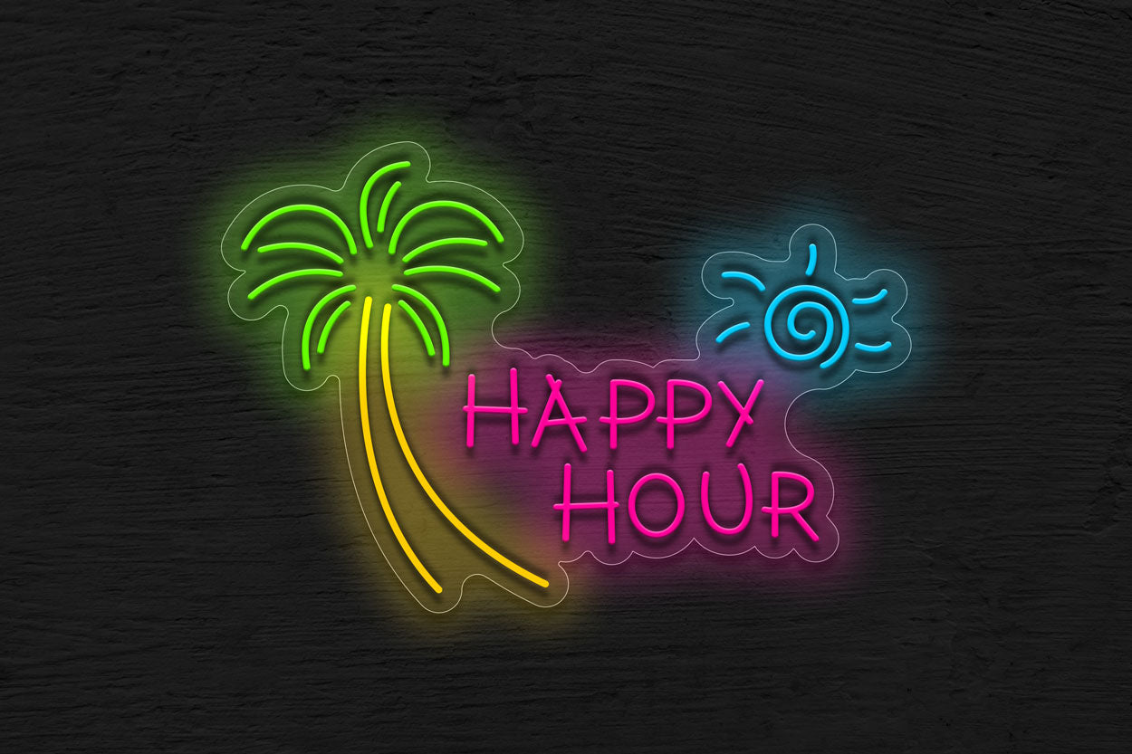 Happy Hour with Coconut tree LED Neon Sign
