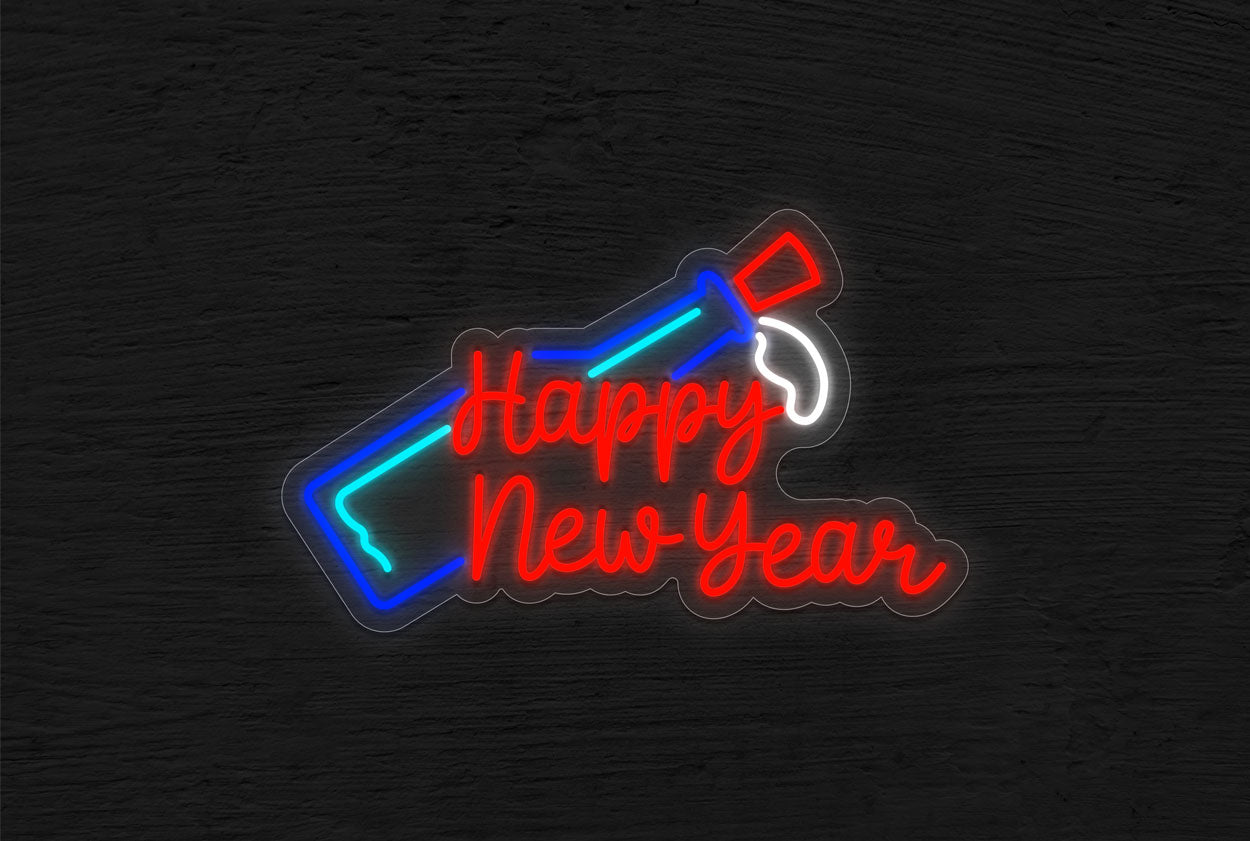 "Happy New Year" with Wine Bottle LED Neon Sign