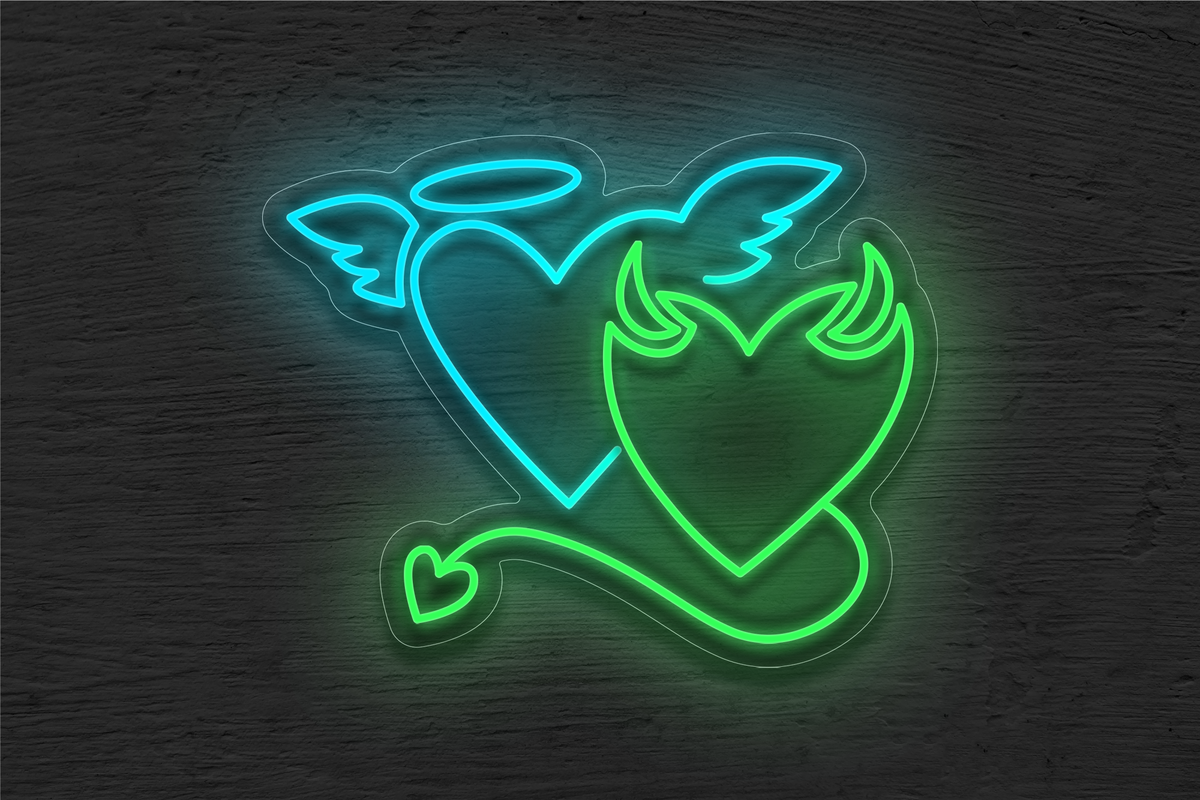 Hearts Devil and Angel LED Neon Sign
