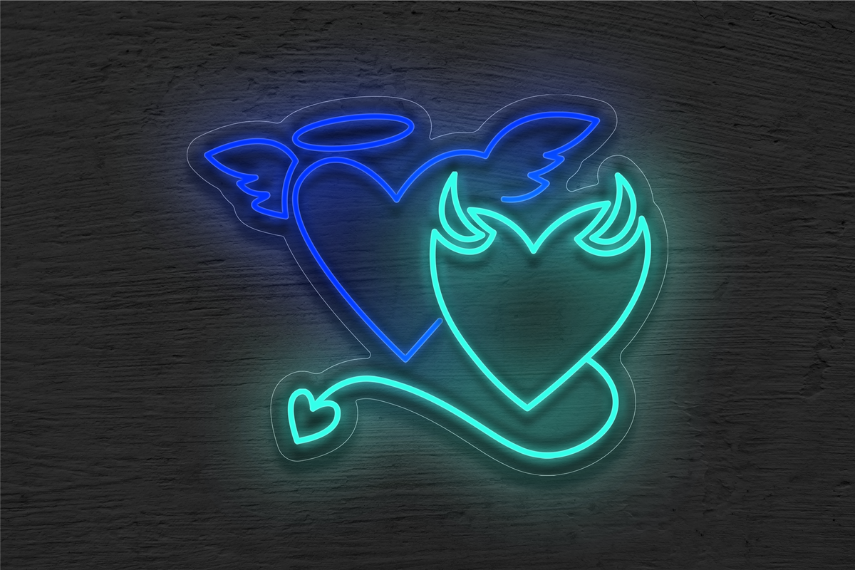 Hearts Devil and Angel LED Neon Sign