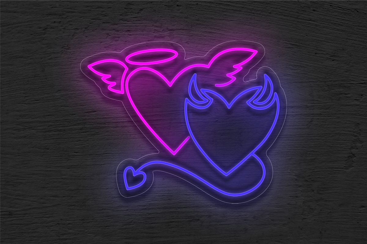 Hearts Devil and Angel LED Neon Sign