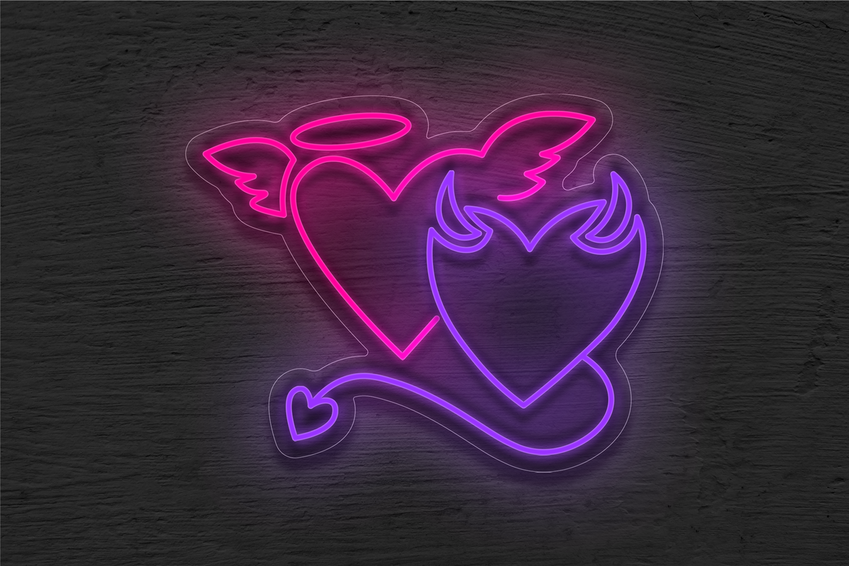 Hearts Devil and Angel LED Neon Sign