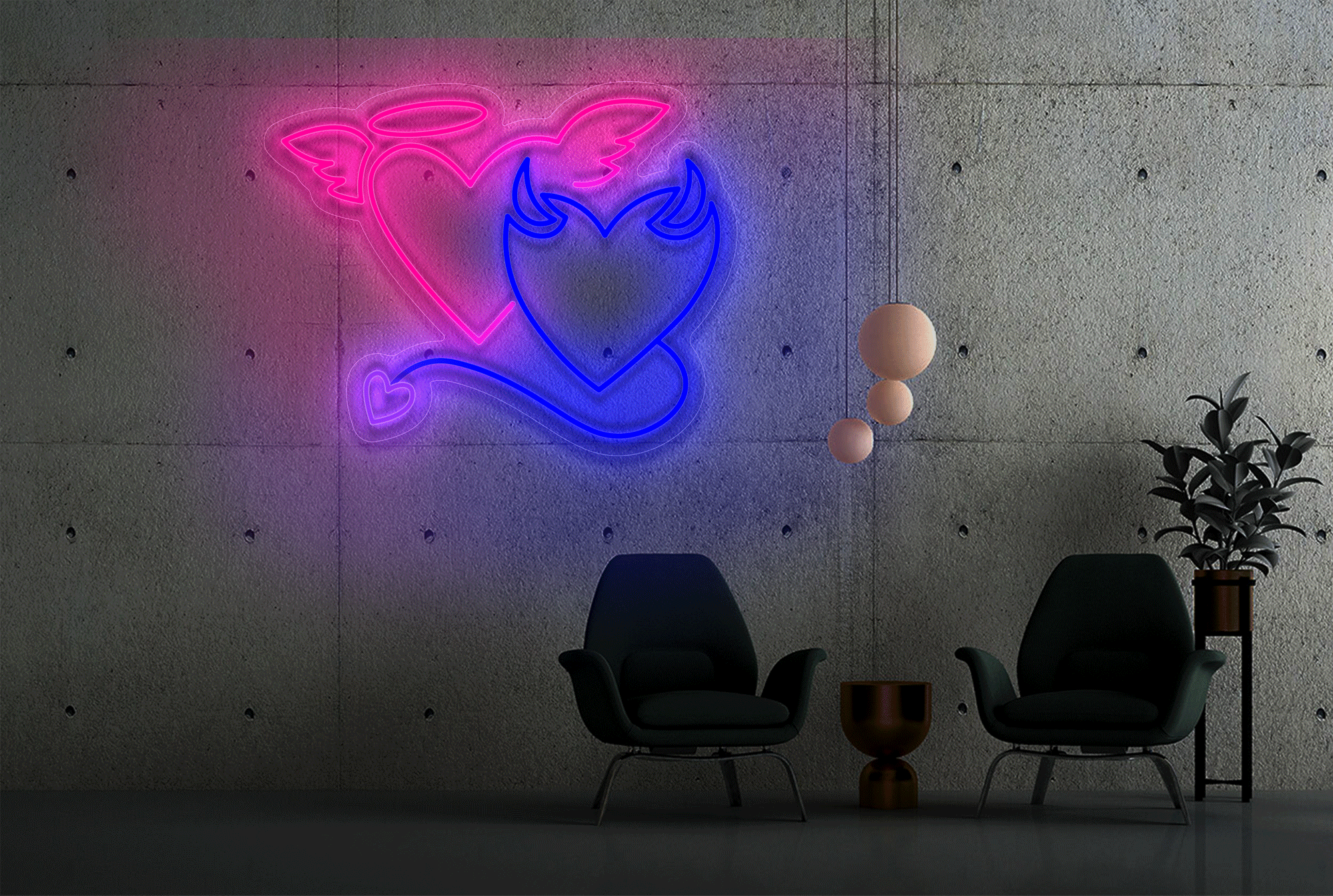 Hearts Devil and Angel LED Neon Sign
