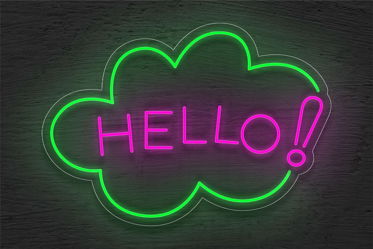 &quot;Hello!&quot; with Cloud Border LED Neon Sign