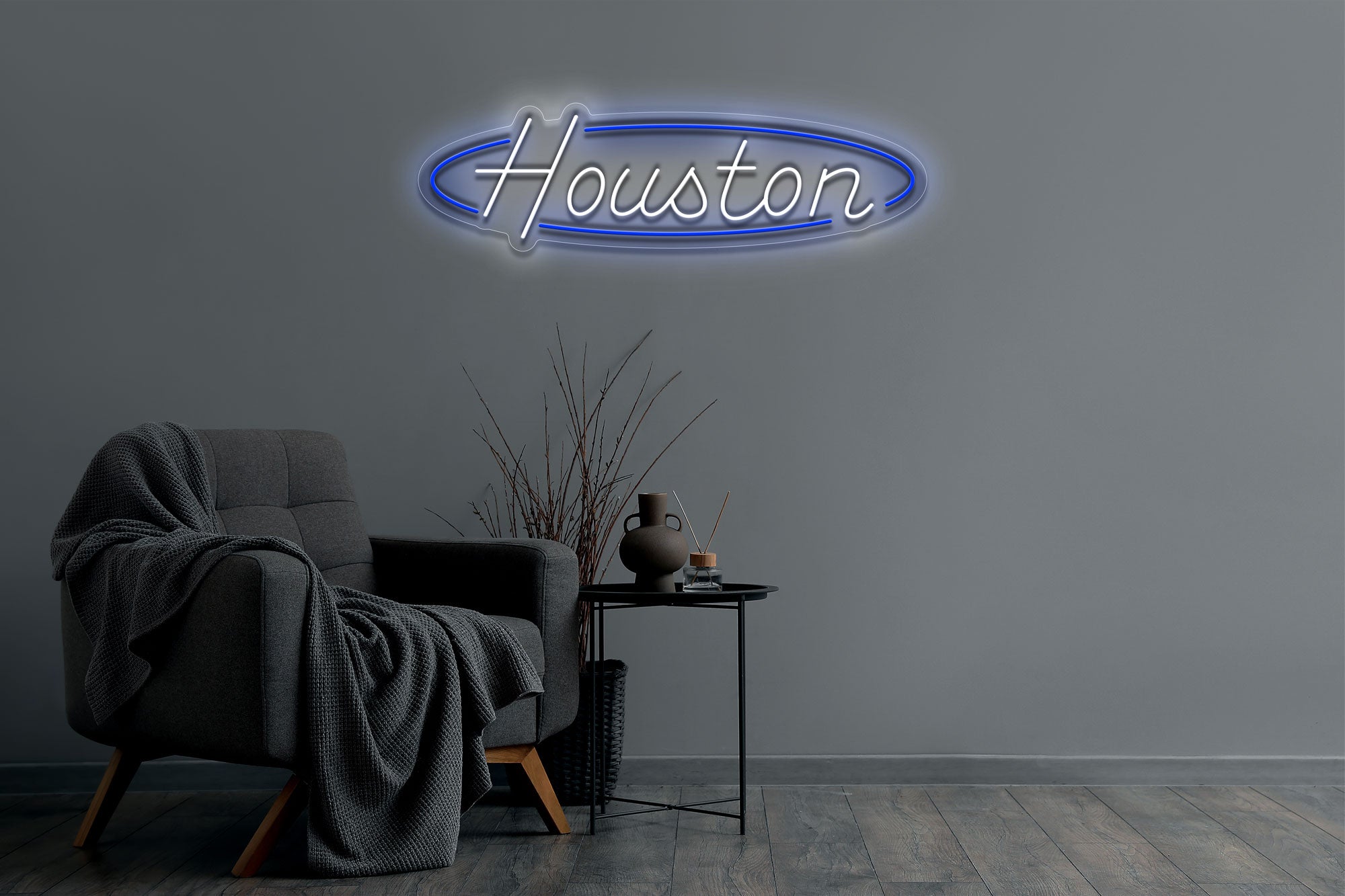 Houston With Oval Border LED Neon Sign