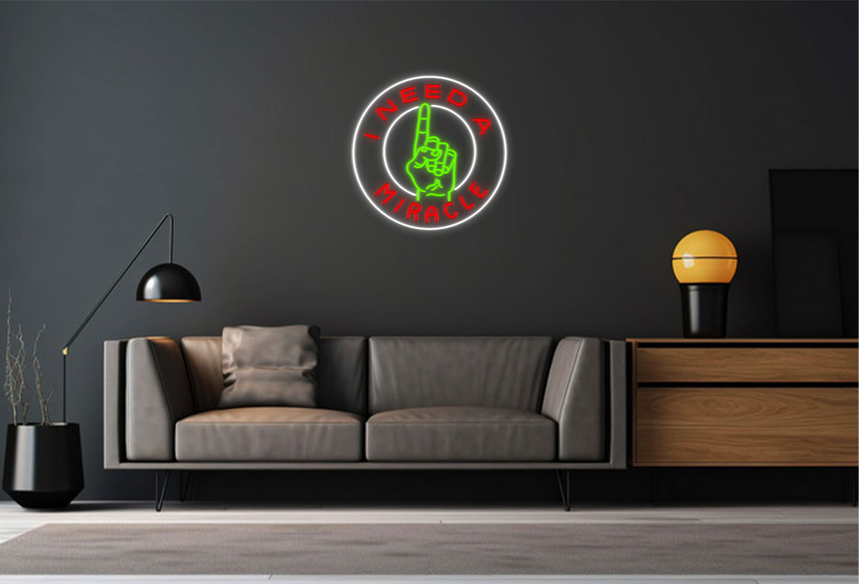 I Need A Miracle with Hand Logo Pointing Up LED Neon Sign