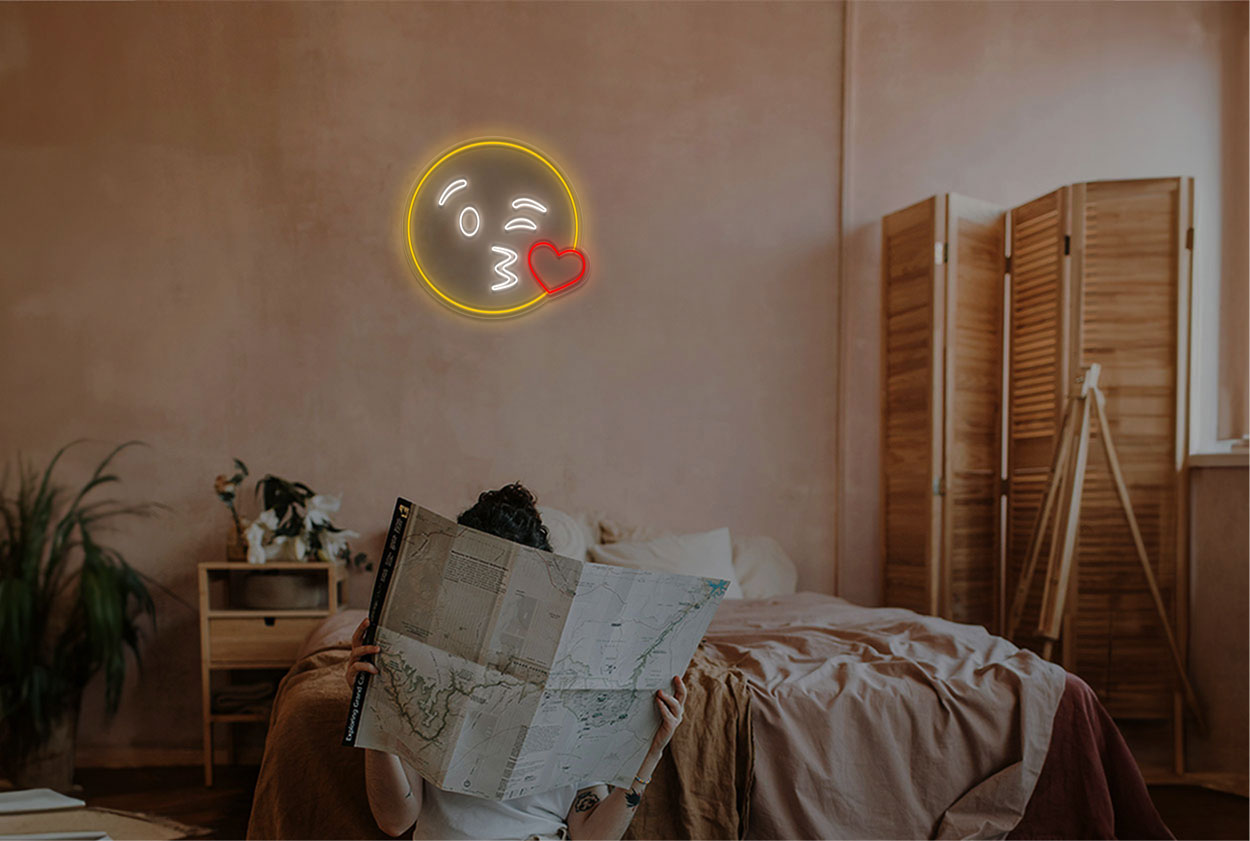 Kiss with Heart Emoji LED Neon Sign