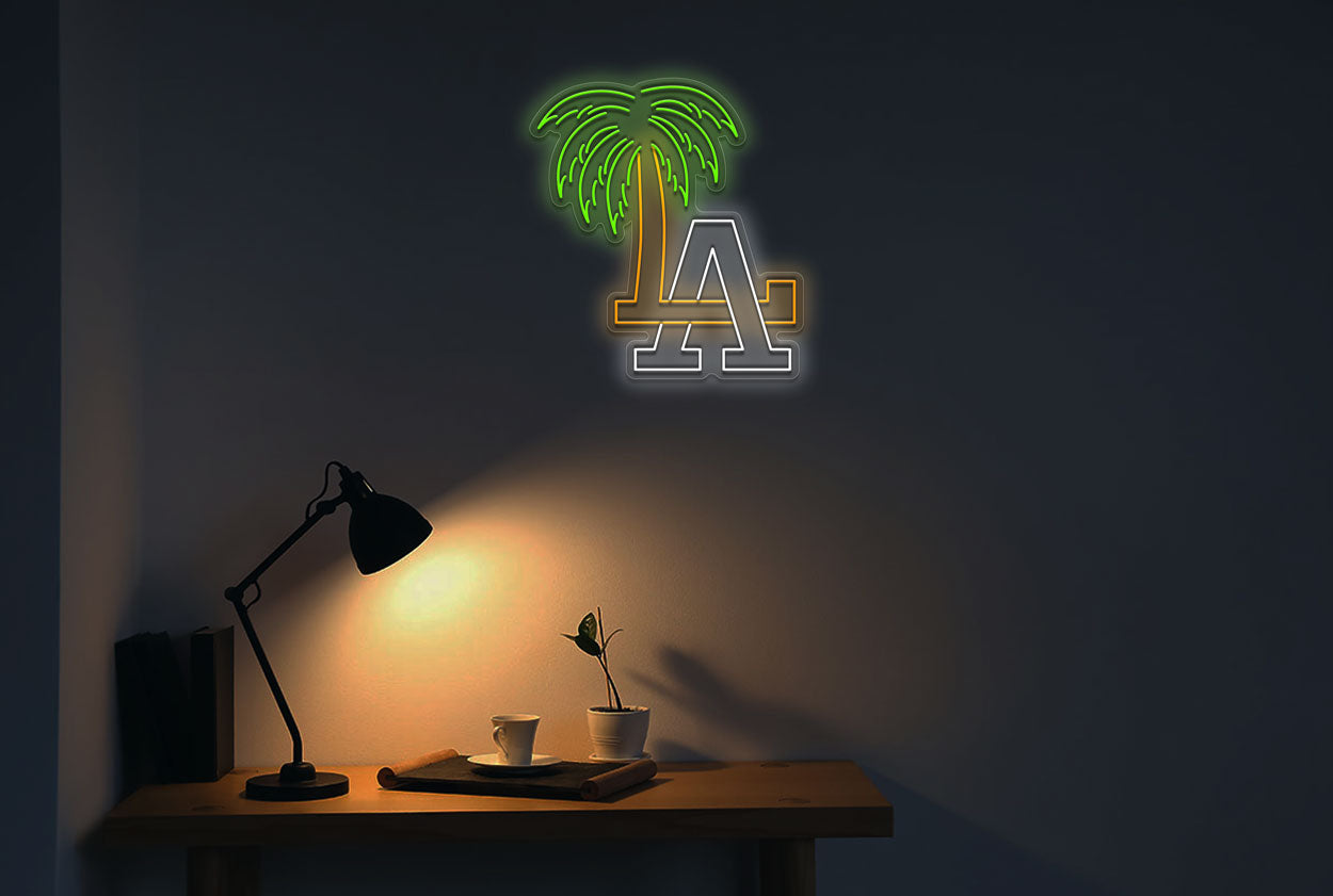 LA Text With Palm Tree LED Neon Sign