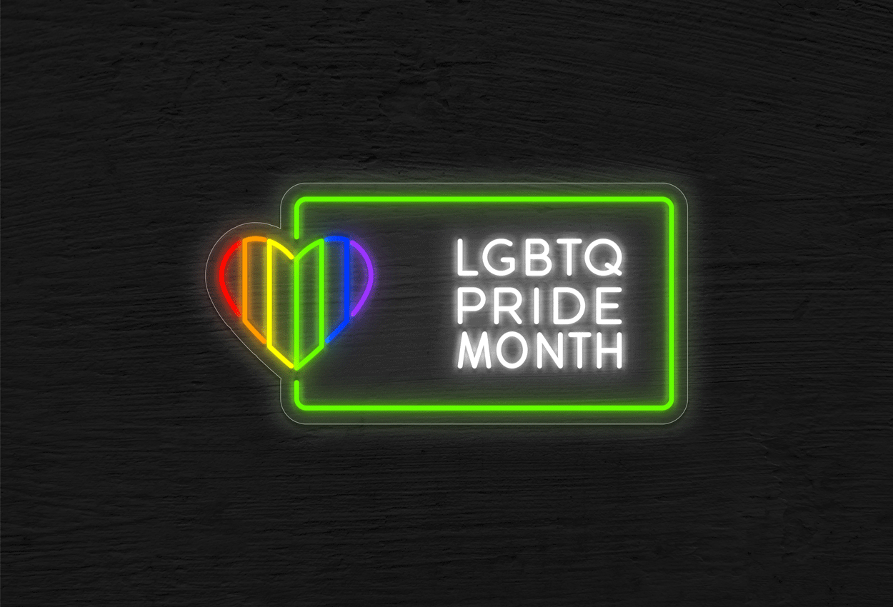 LGBTQ Pride Month with Border and Colorful Heart LED Neon Sign