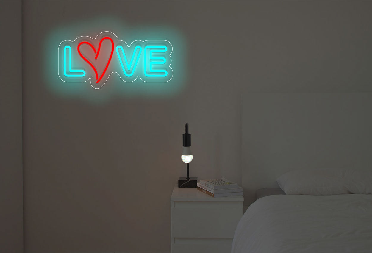 Double stroke "'Love" with heart LED Neon Sign