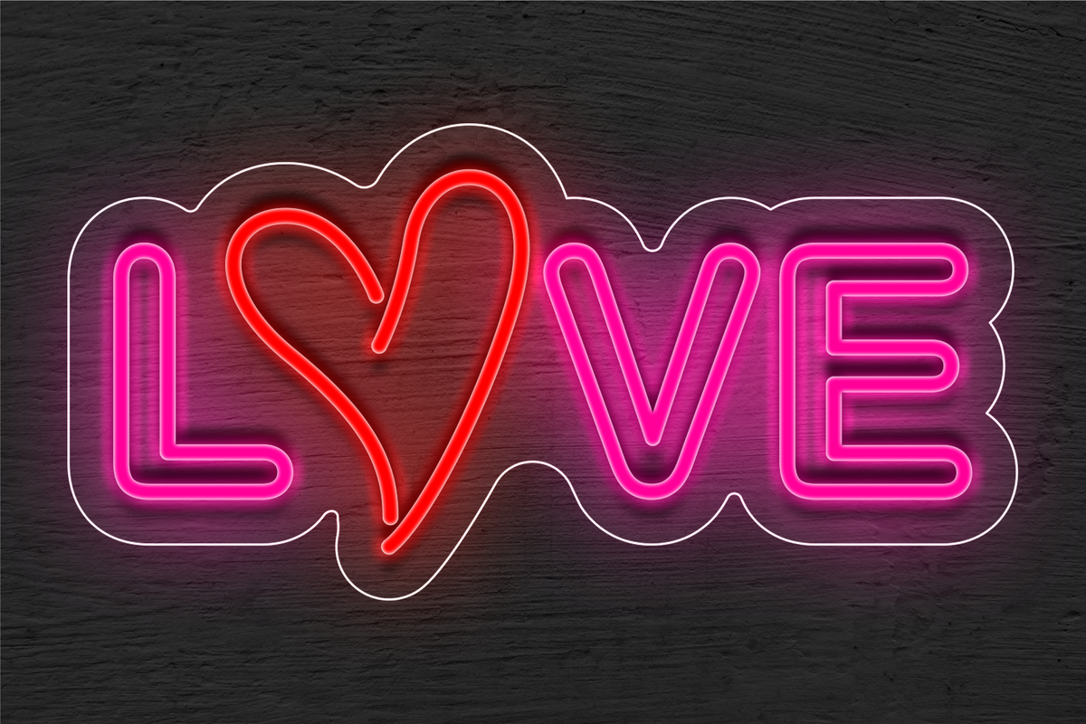 Double stroke &quot;&#39;Love&quot; with heart LED Neon Sign