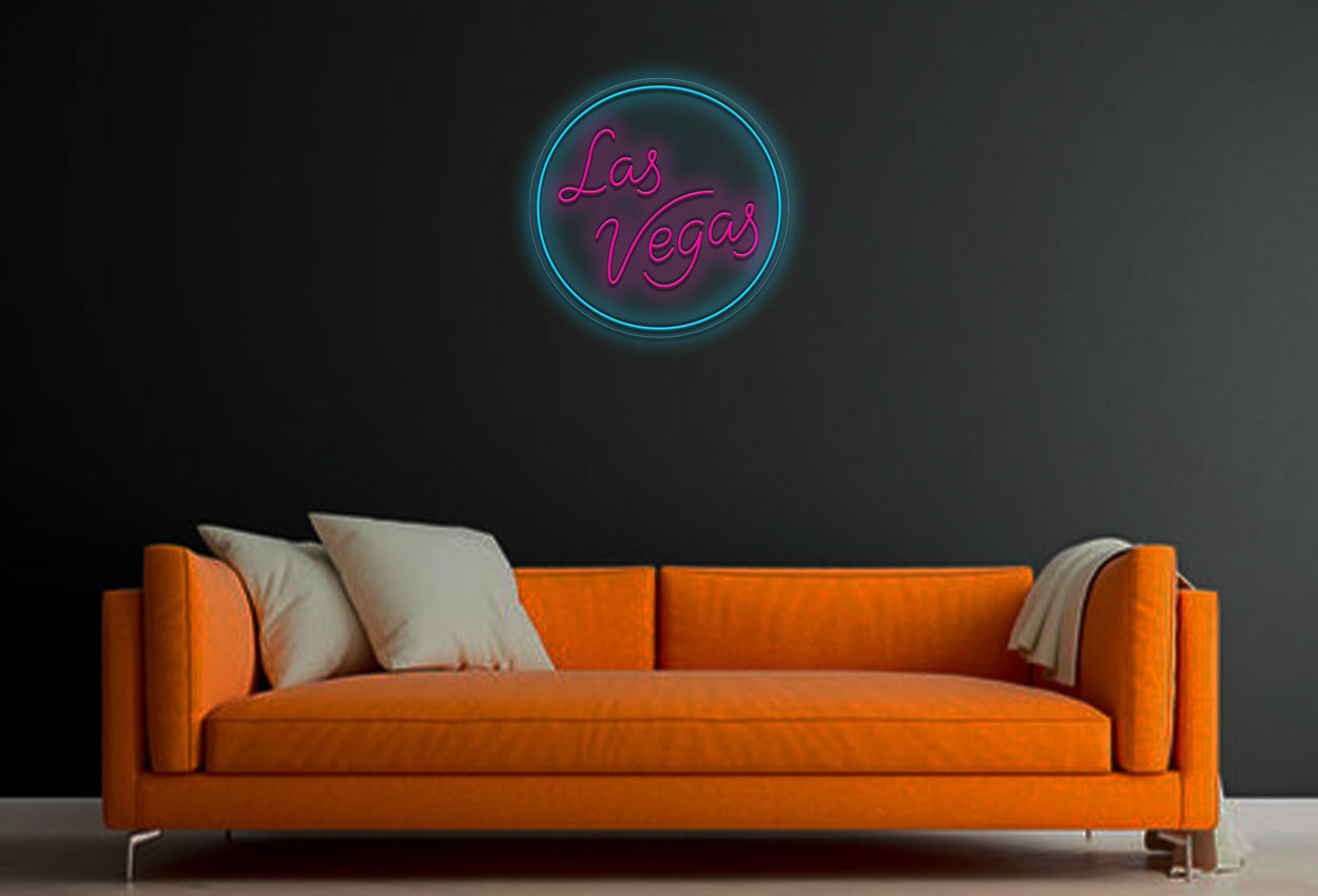 Las Vigas With Circle Border LED Neon Sign