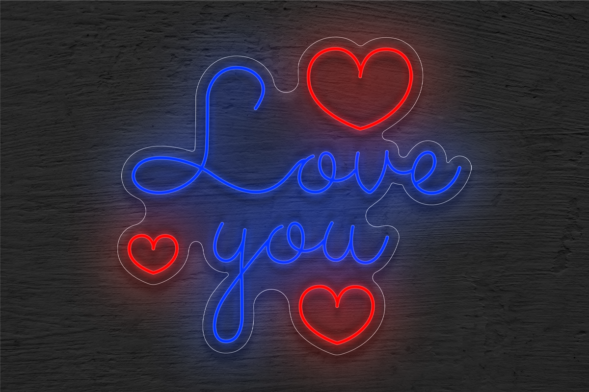 &quot;Love You&quot; with 3 Hearts LED Neon Sign