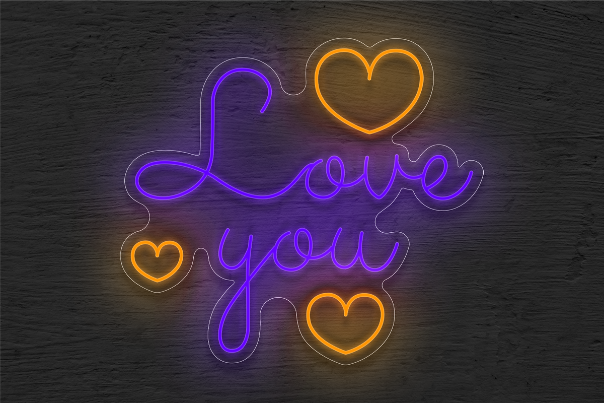 &quot;Love You&quot; with 3 Hearts LED Neon Sign