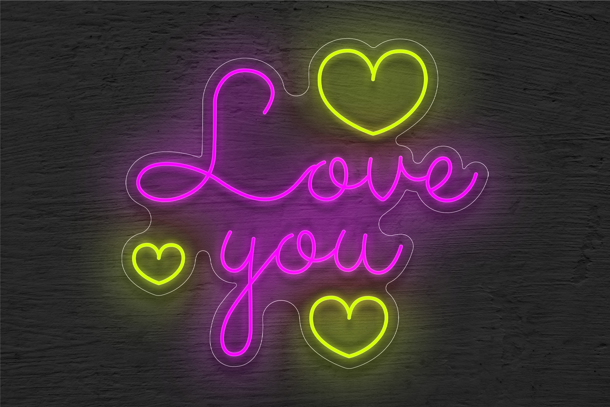 "Love You" with 3 Hearts LED Neon Sign