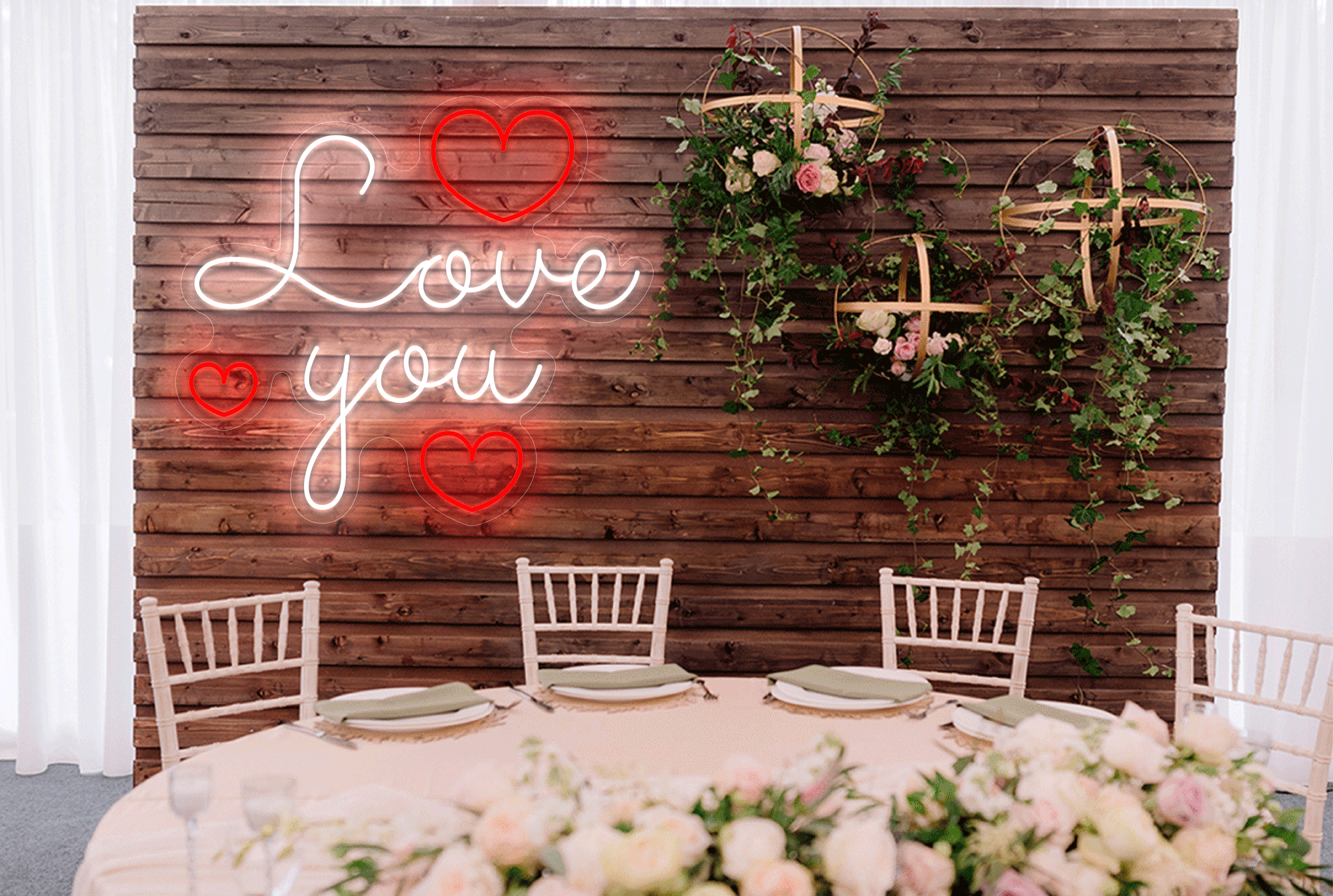 Love You with 3 Hearts LED Neon Sign | Love Neon