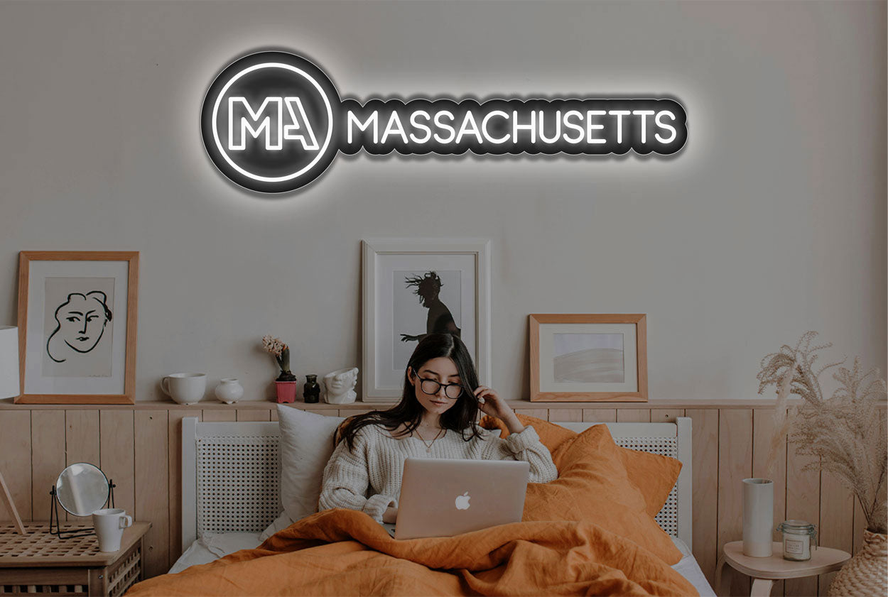 Massachusetts with Logo LED Neon Sign