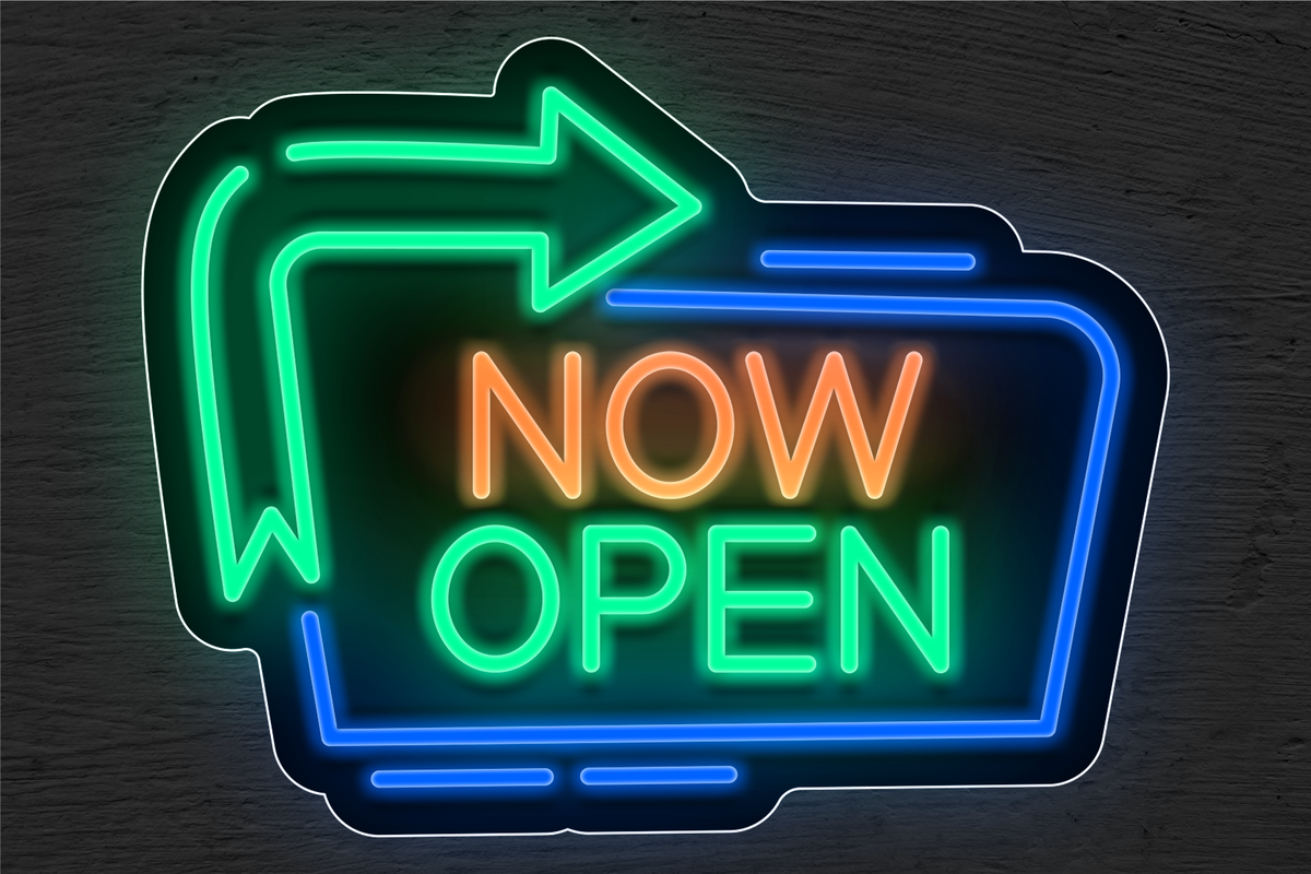 Multi-color &quot;NOW OPEN&quot; with Arrow LED Neon Sign
