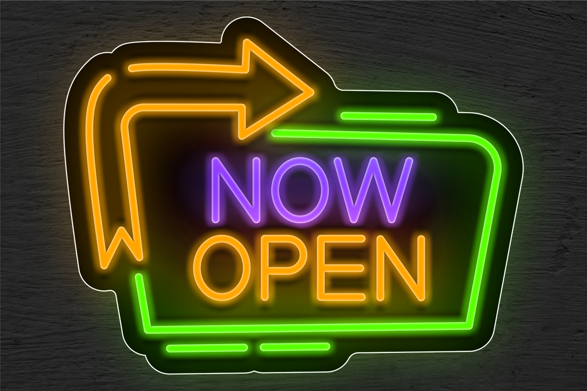 Multi-color &quot;NOW OPEN&quot; with Arrow LED Neon Sign