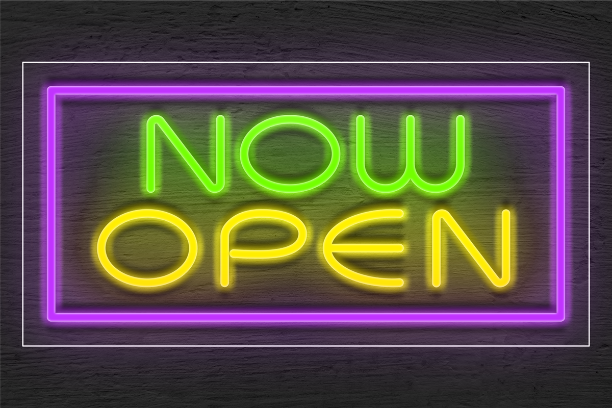 &quot;NOW OPEN&quot; with Blue Border LED Neon Sign