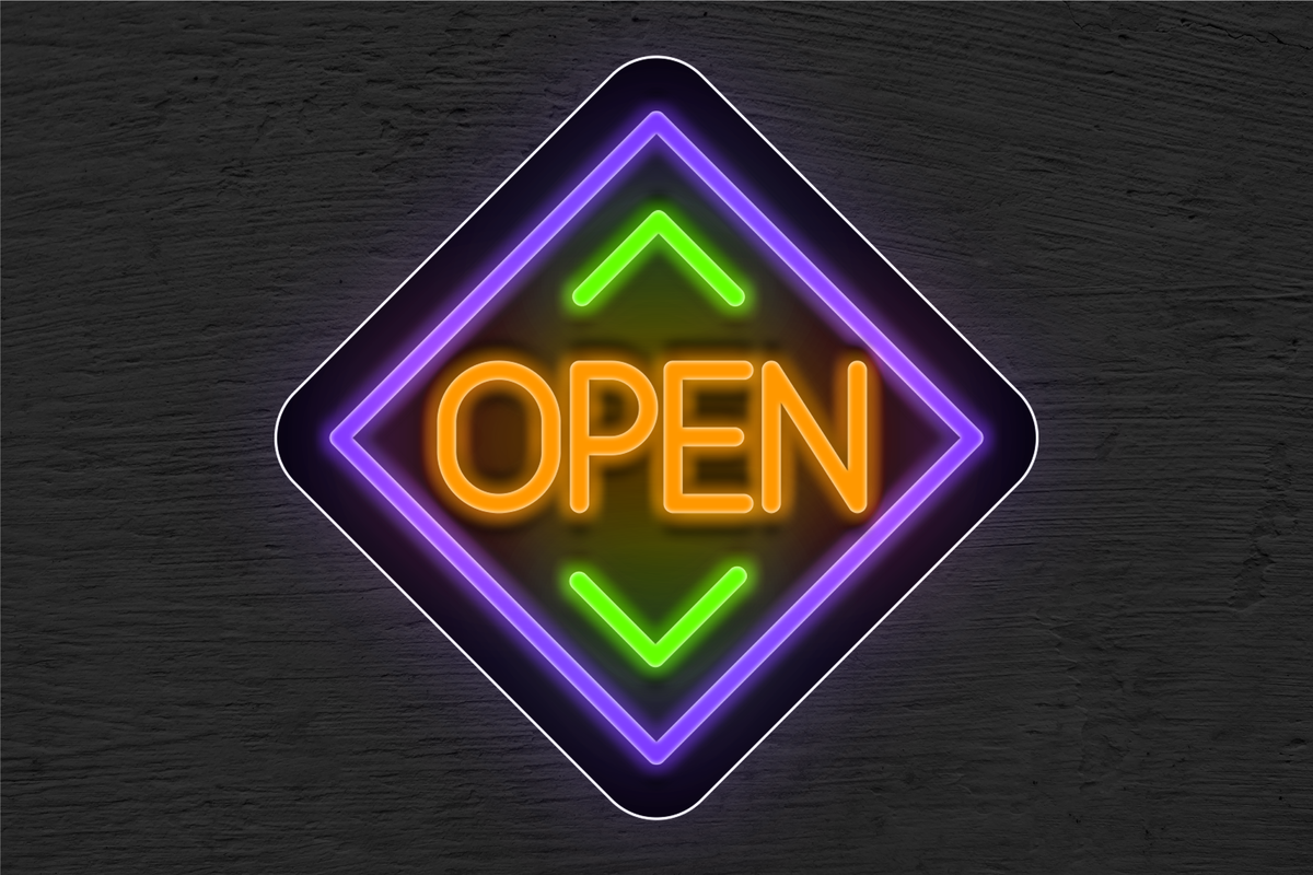 Multi-color &quot;OPEN&quot; with Diamond Border LED Neon Sign