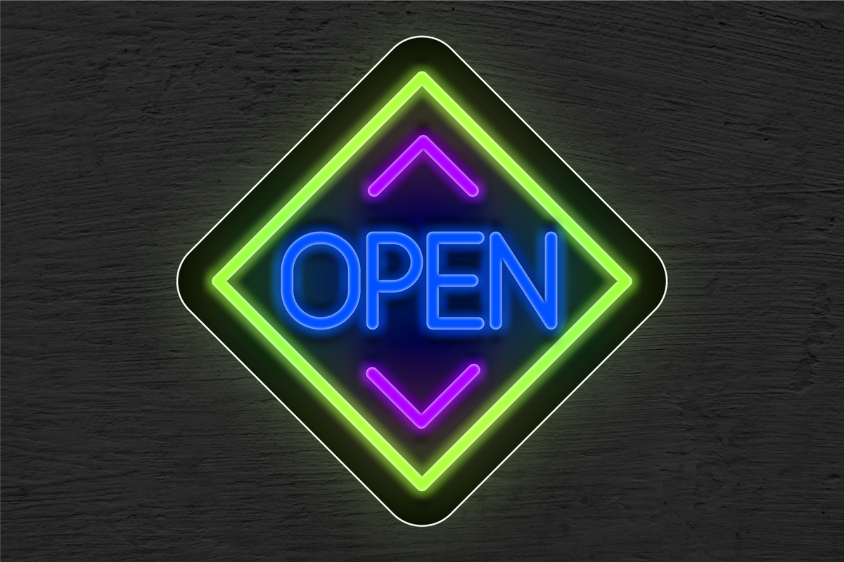 Multi-color &quot;OPEN&quot; with Diamond Border LED Neon Sign