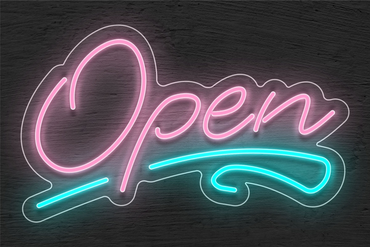 &quot;Open&quot; with Squiggle Line LED Neon Sign