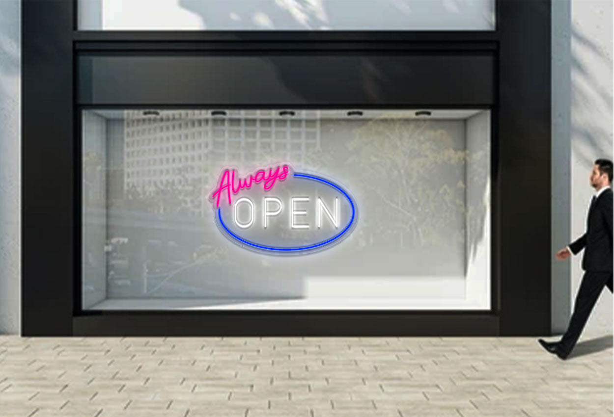 Always Open Sticker Buy Always Open with Ellipse Border LED Neon Sign | Best Selling Neon ...