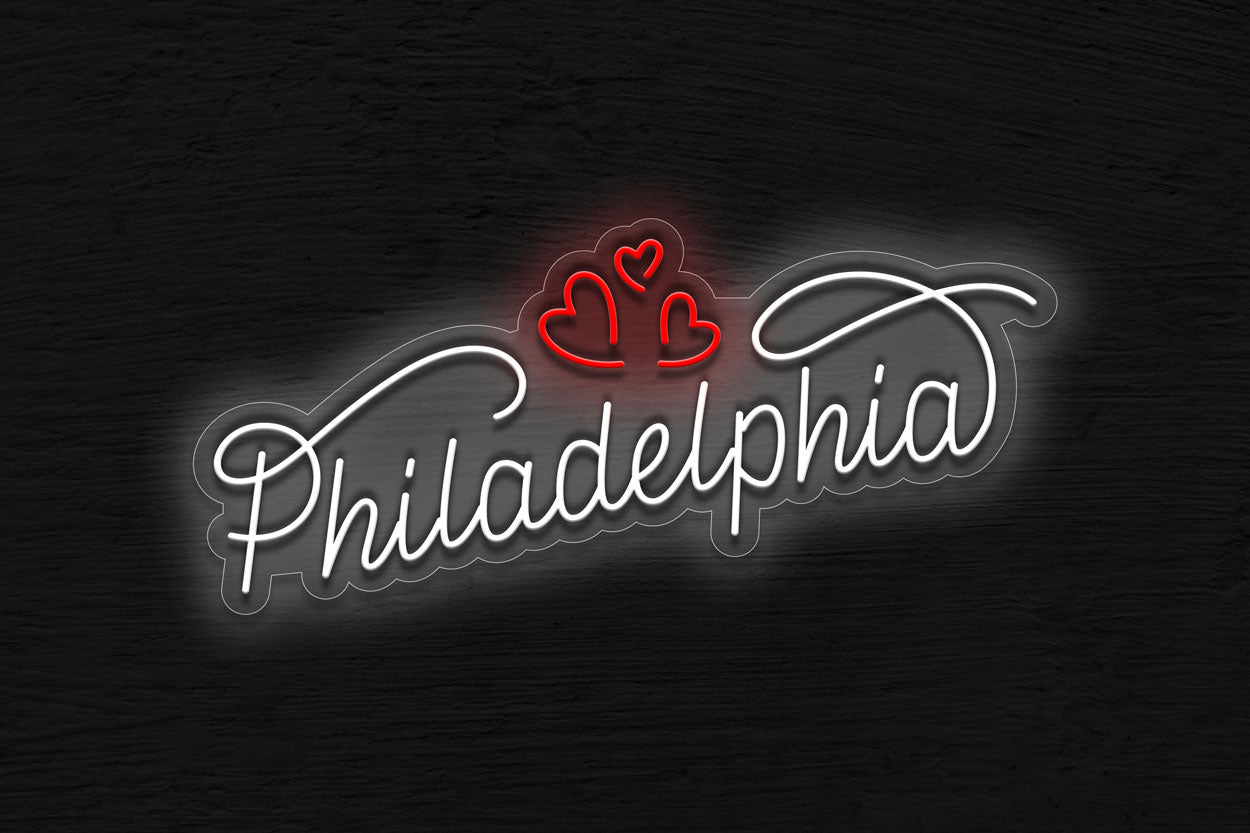 Philadelphia With Three Small Heart LED Neon Sign