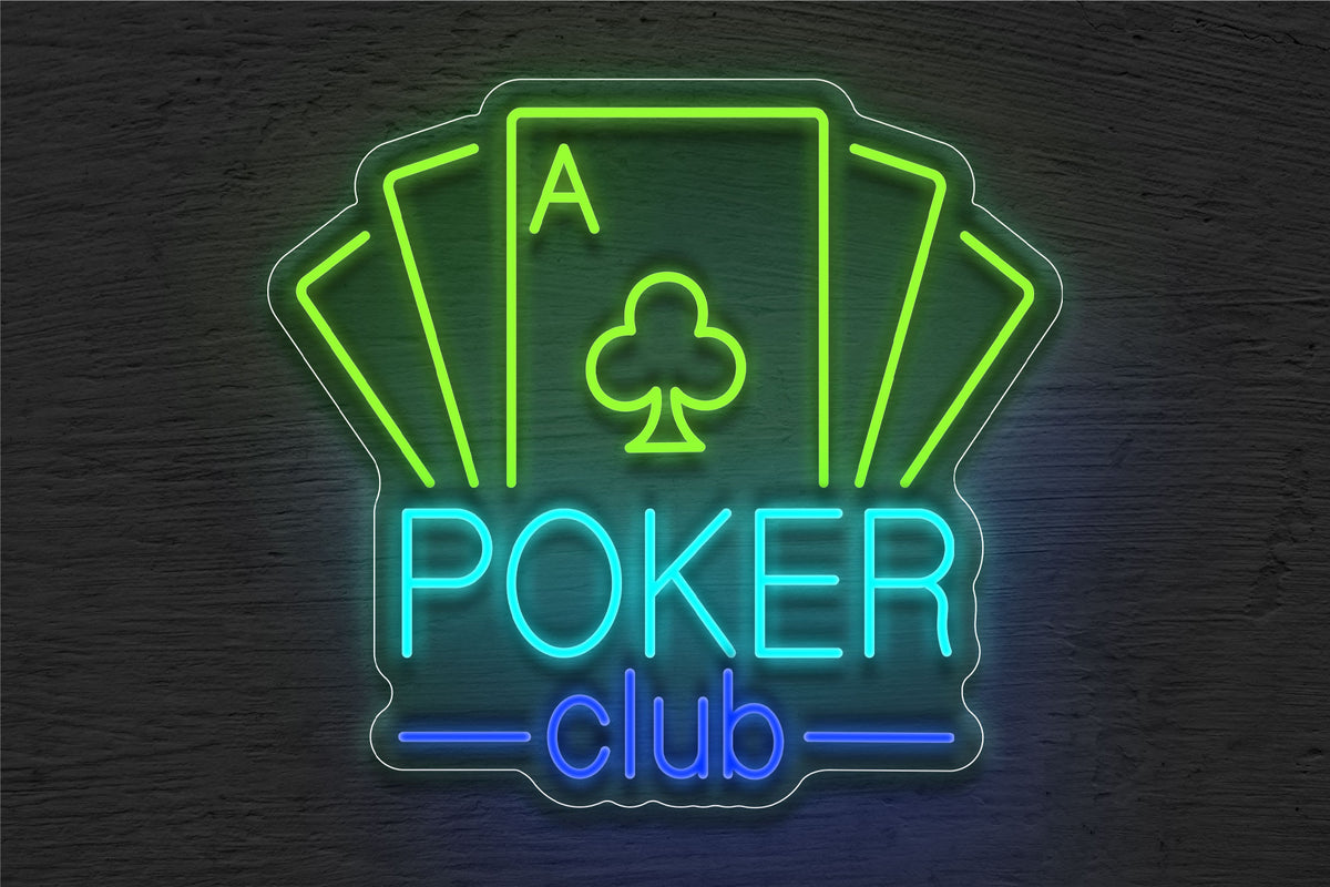 &quot;Poker Club&quot; with Cards Glass LED Neon Sign